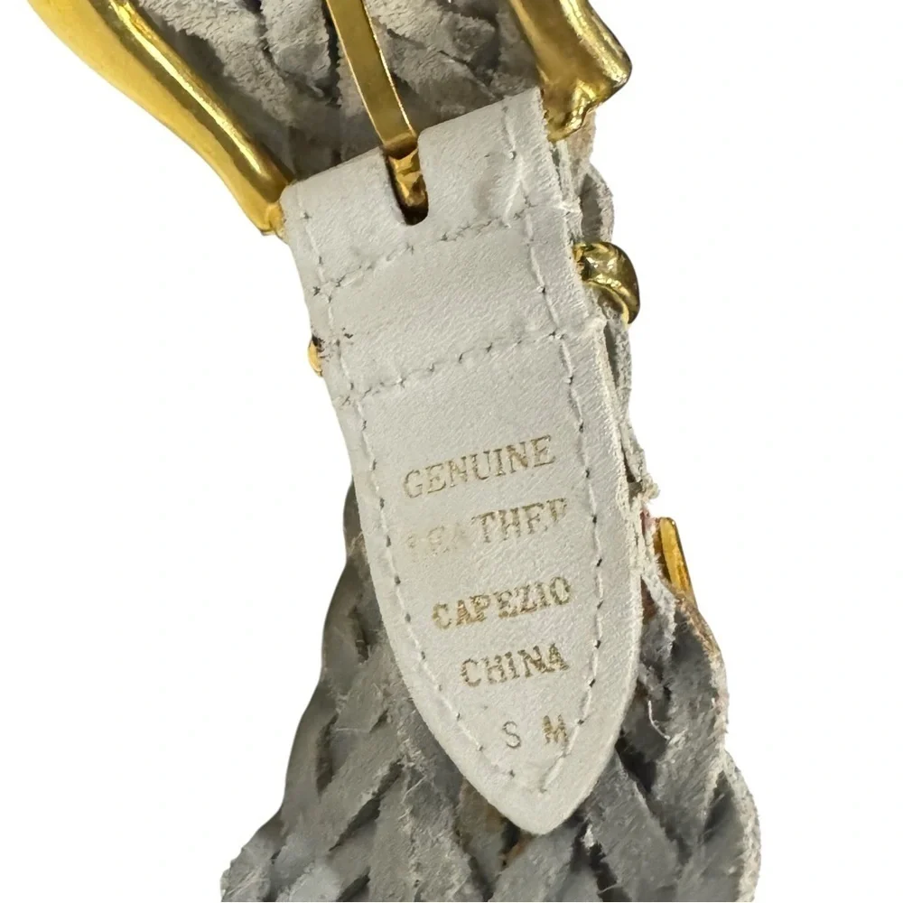 VTG Capezio Genuine Leather White Braided Belt Gold Buckle | Size S | Adjustable